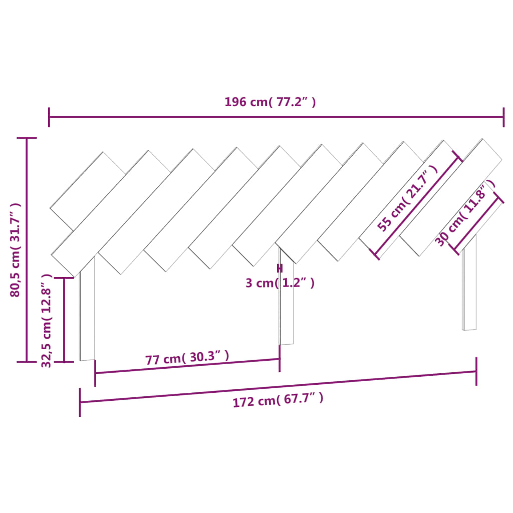 Solid Pine Wood Bed Headboard - 196x3x80.5 cm Durable Design