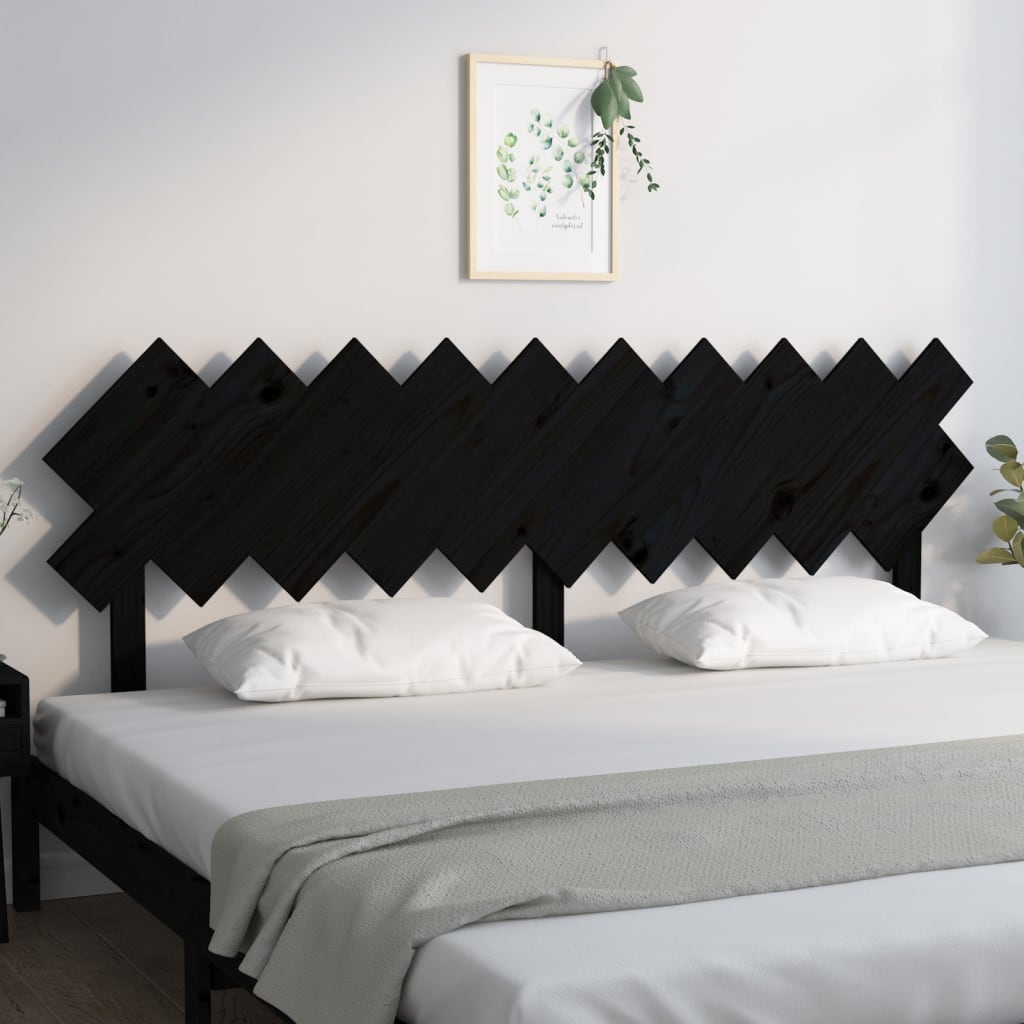 Solid Pine Wood Black Headboard - 196x3x80.5 cm