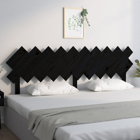 Solid Pine Wood Black Headboard - 196x3x80.5 cm