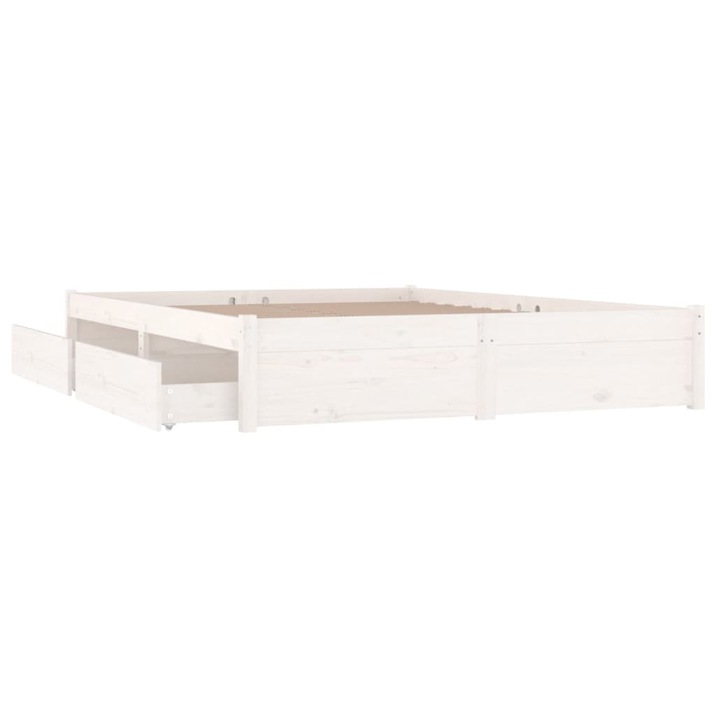 vidaXL White Bed Frame with Storage Drawers 140x190 cm