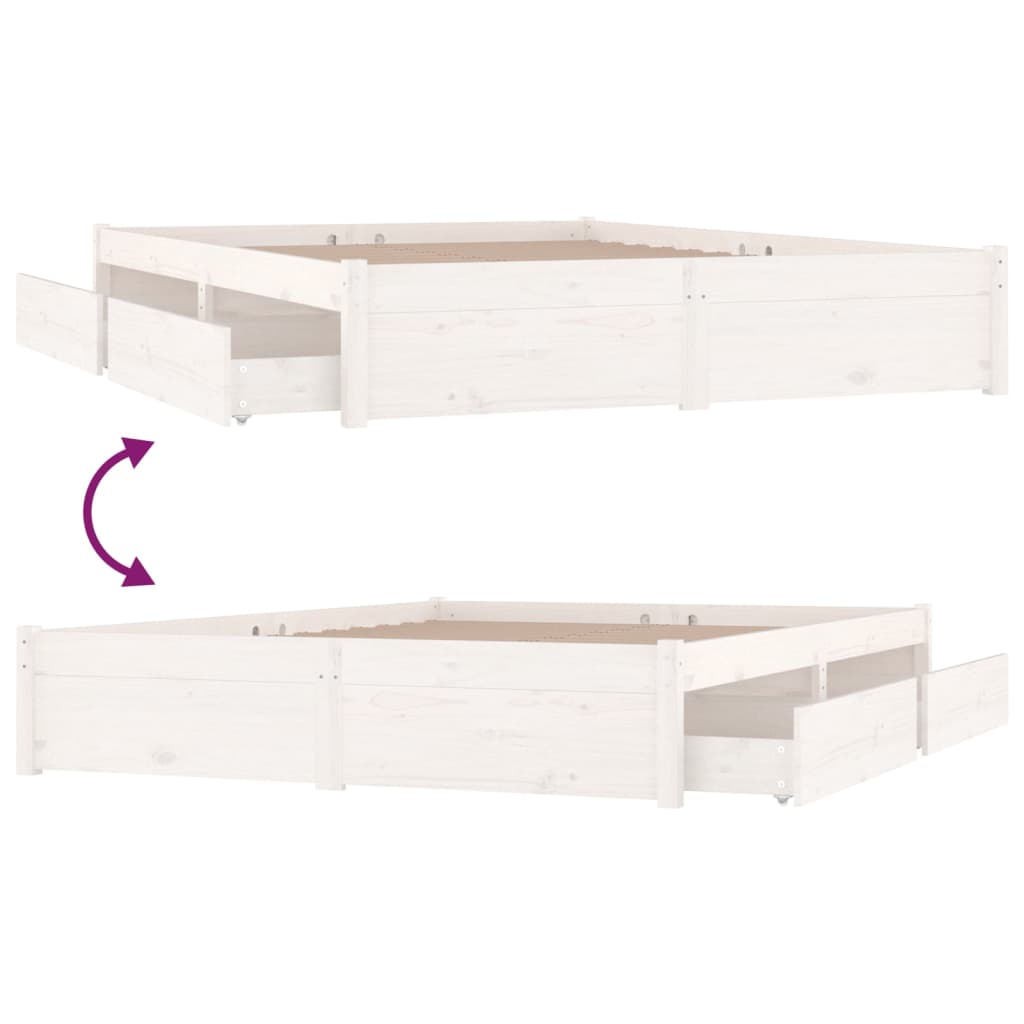 vidaXL White Bed Frame with Storage Drawers 140x190 cm