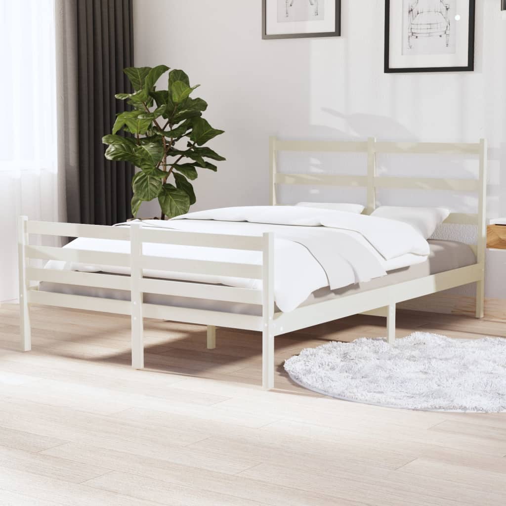 White Solid Wood Small Double Bed Frame - No Mattress Included