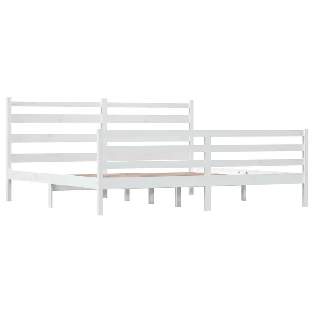 Solid Pine Wood Bed Frame 200x200 cm - White Finish