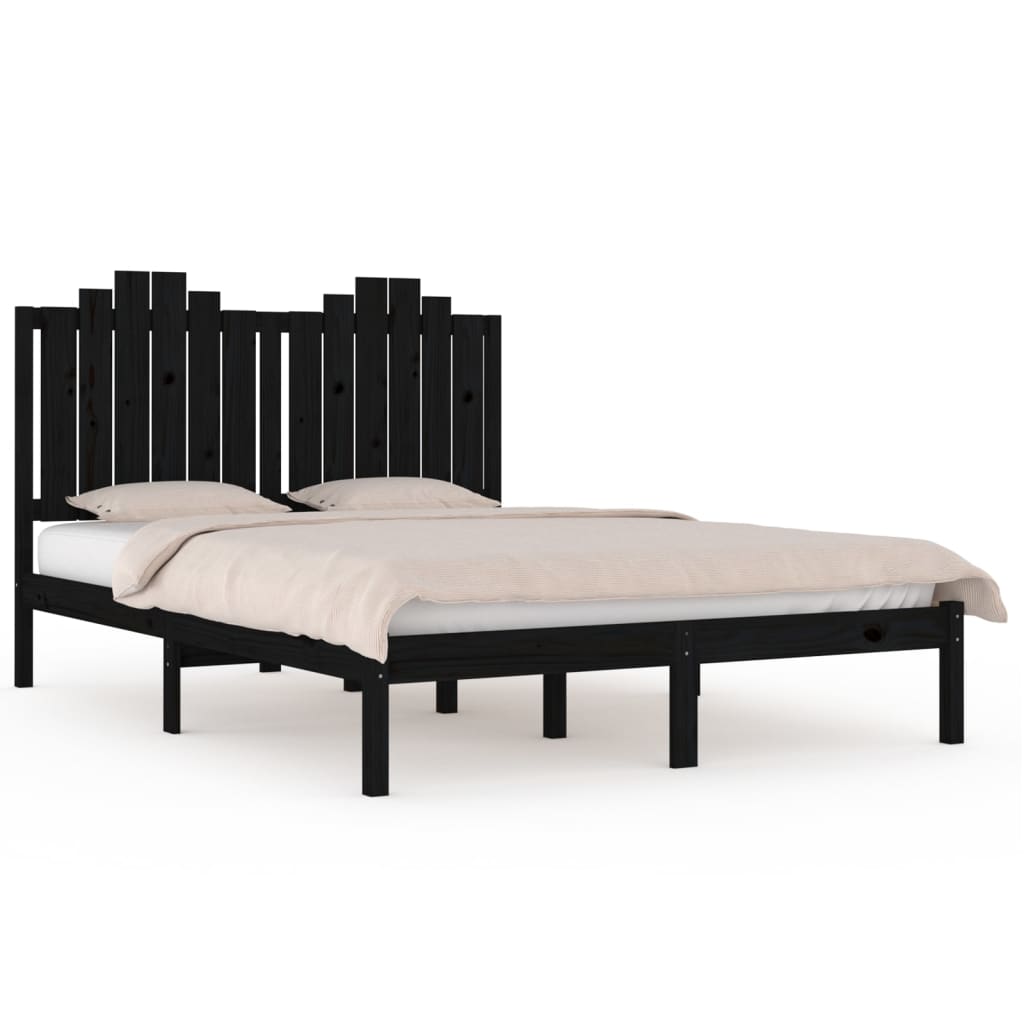 vidaXL Black Solid Wood Bed Frame 140x190 cm - No Mattress Included