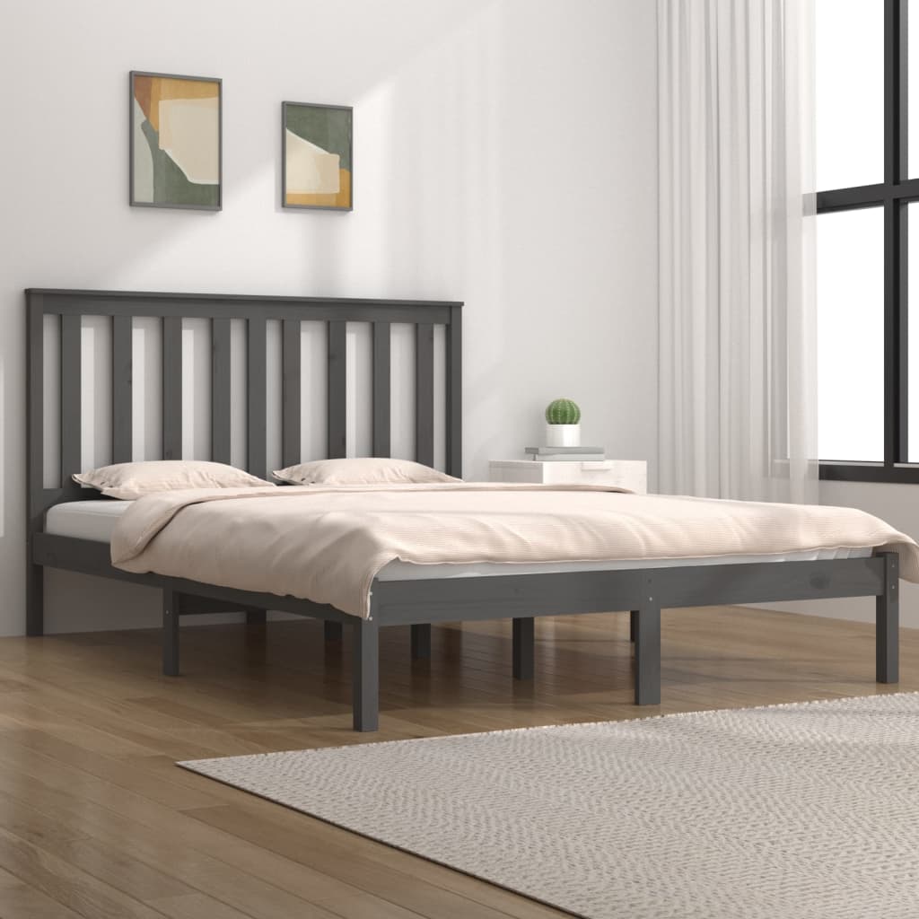 Grey Solid Wood Bed Frame 200x200 cm - vidaXL (No Mattress)