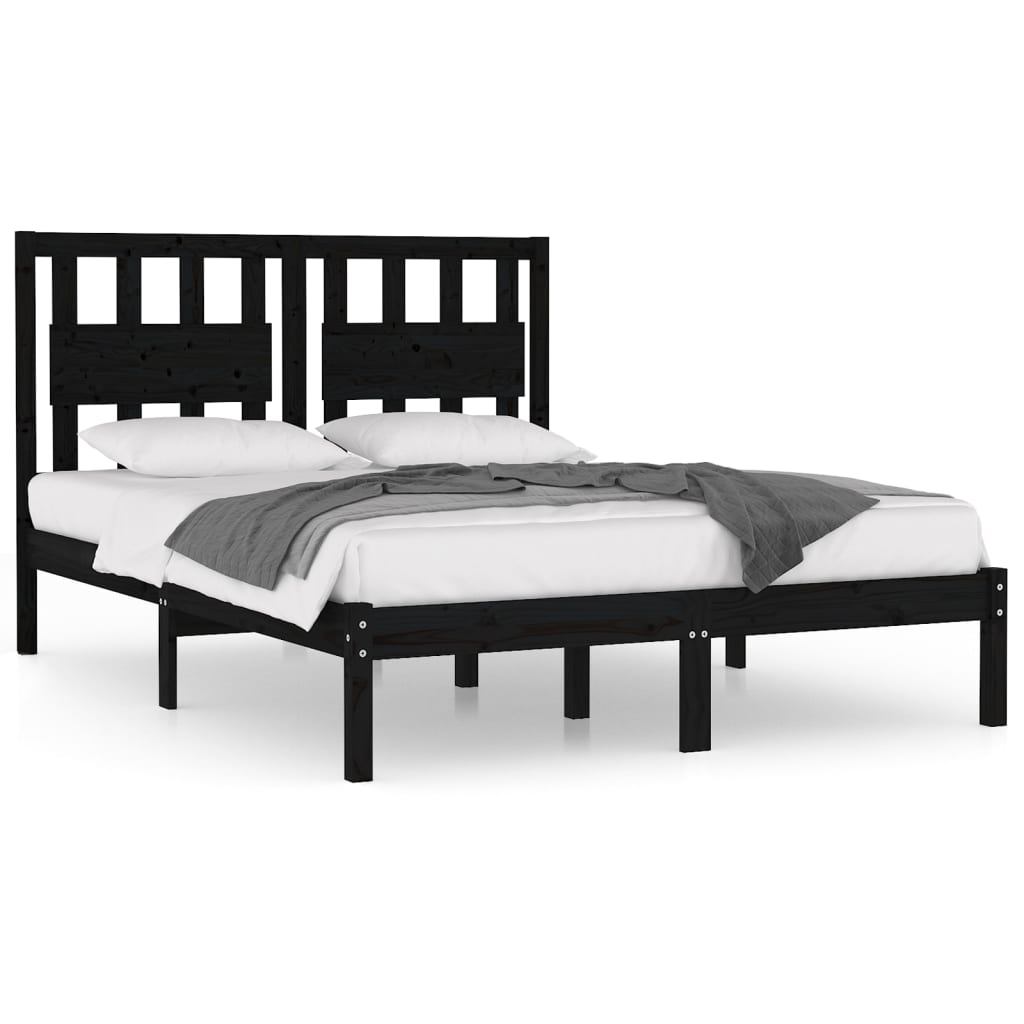 Black Solid Wood Bed Frame 140x190 cm - vidaXL (No Mattress)