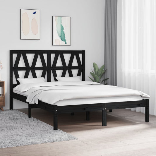 vidaXL Black Solid Wood Bed Frame 140x190 cm (No Mattress)