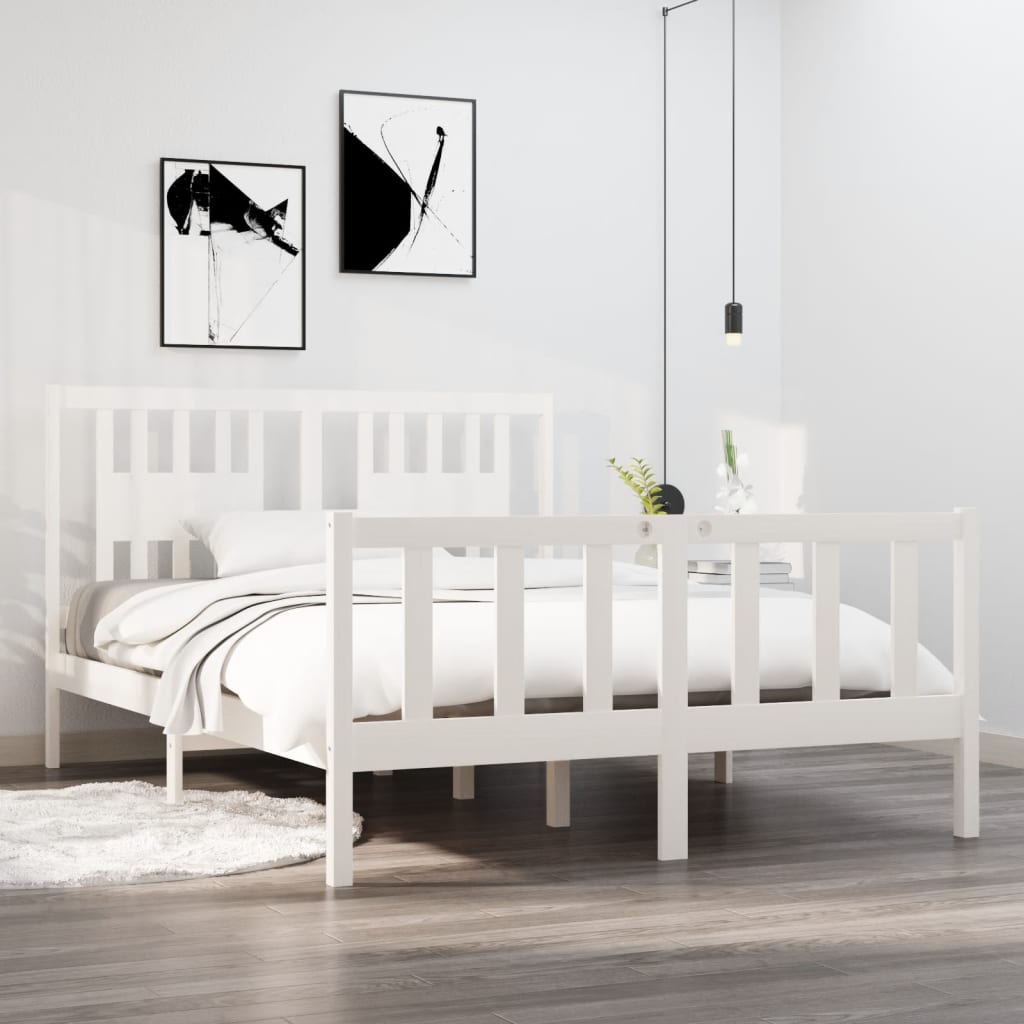 Solid Wood White Bed Frame 140x190 cm - No Mattress Included