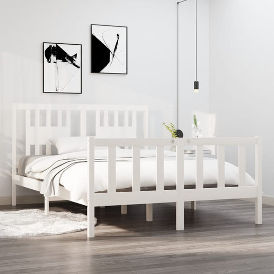 Solid Wood White Bed Frame 140x190 cm - No Mattress Included