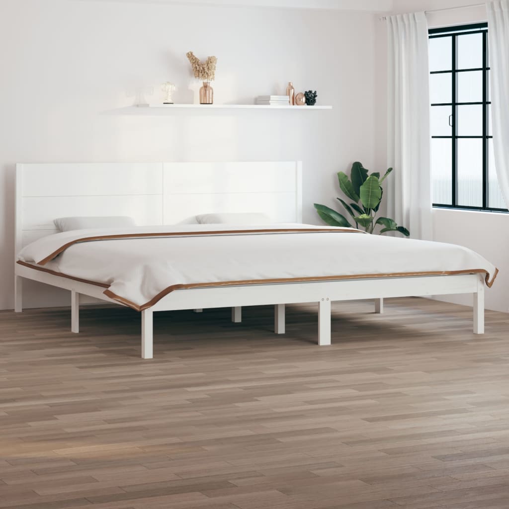 Solid Pine Wood Bed Frame 200x200 cm - White Finish