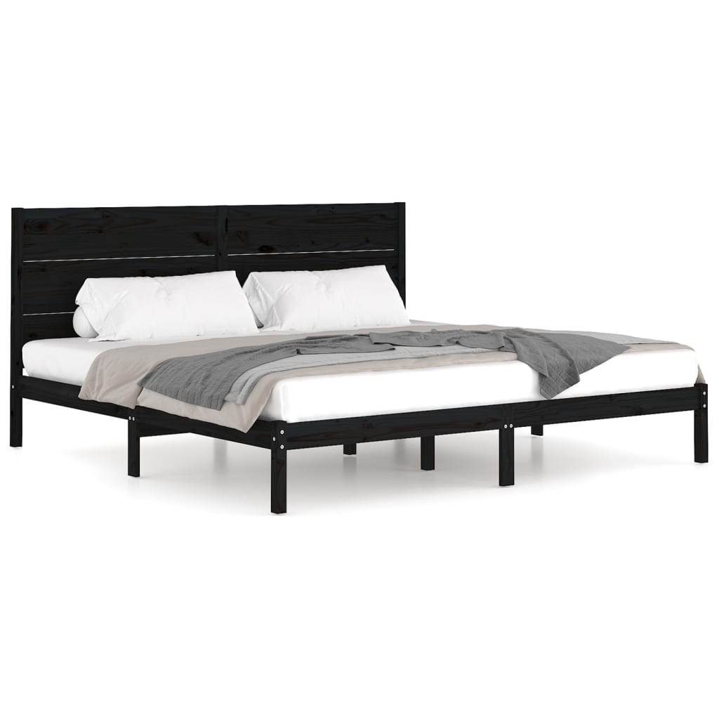 Solid Pine Wood Bed Frame - Black, 200x200 cm, No Mattress Included