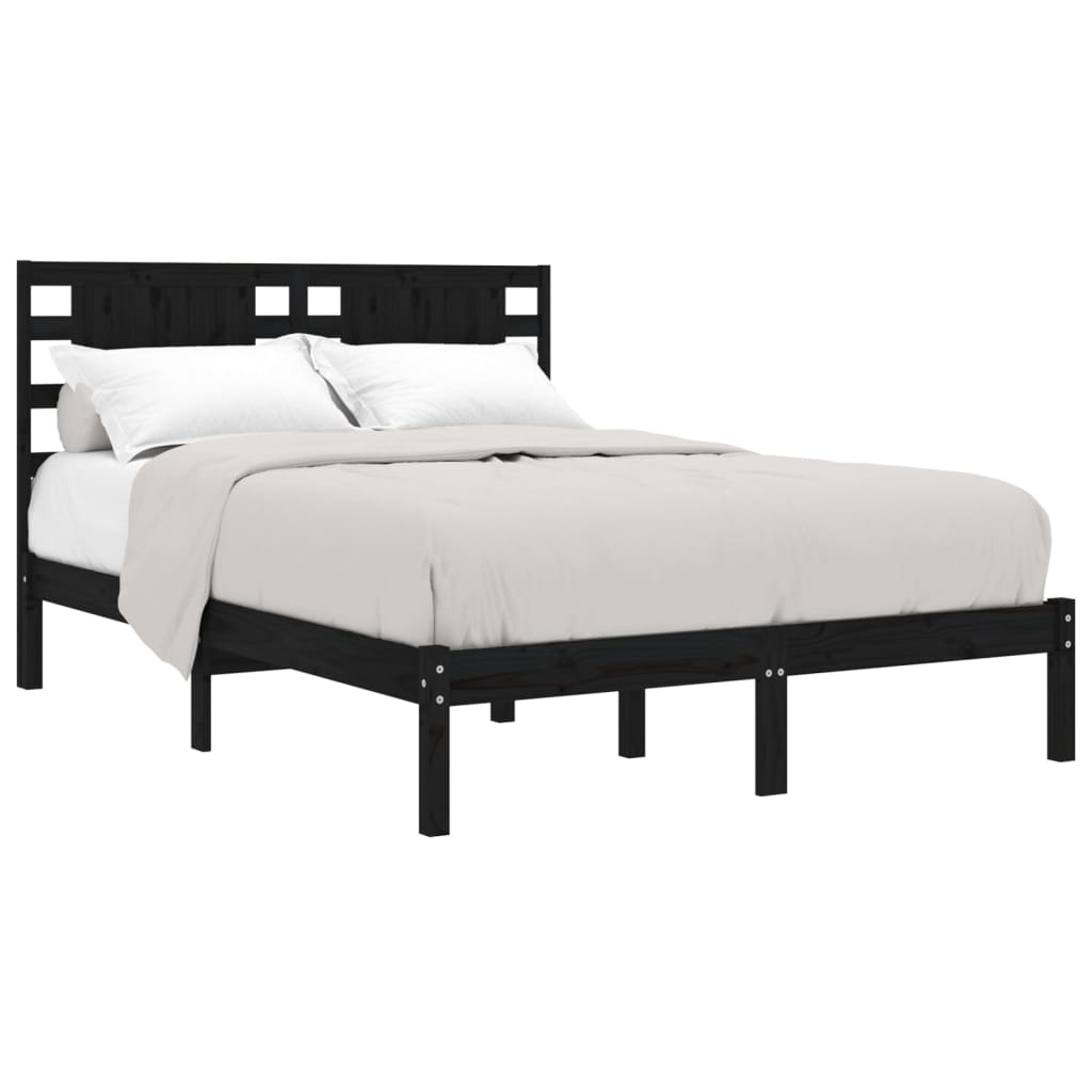 Solid Pine Wood Bed Frame 140x190 cm - Black, No Mattress Included