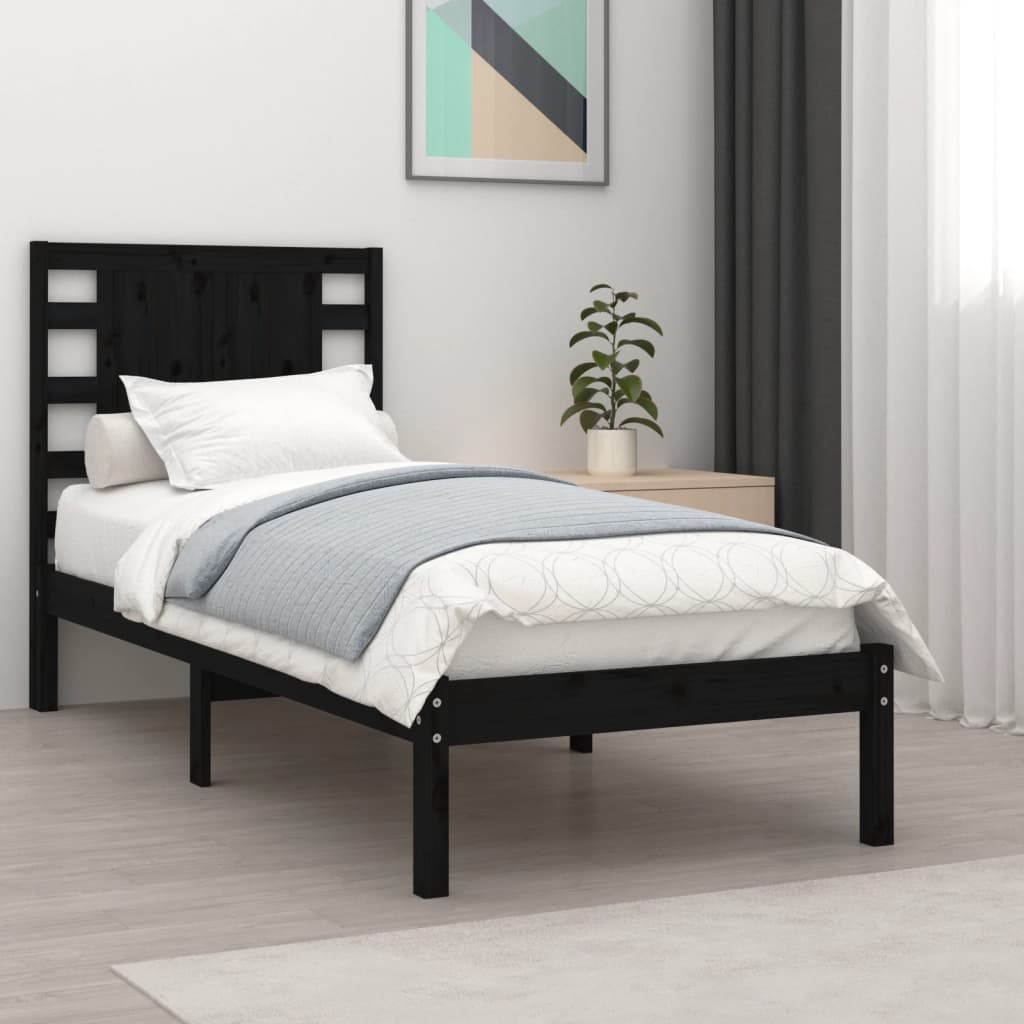 Solid Wood Pine Bed Frame 100x200 cm - Black Finish