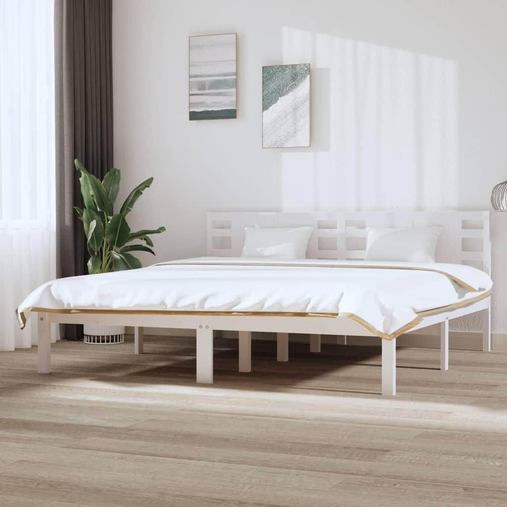 Solid Pine Wood Bed Frame - White 200x200 cm (No Mattress)