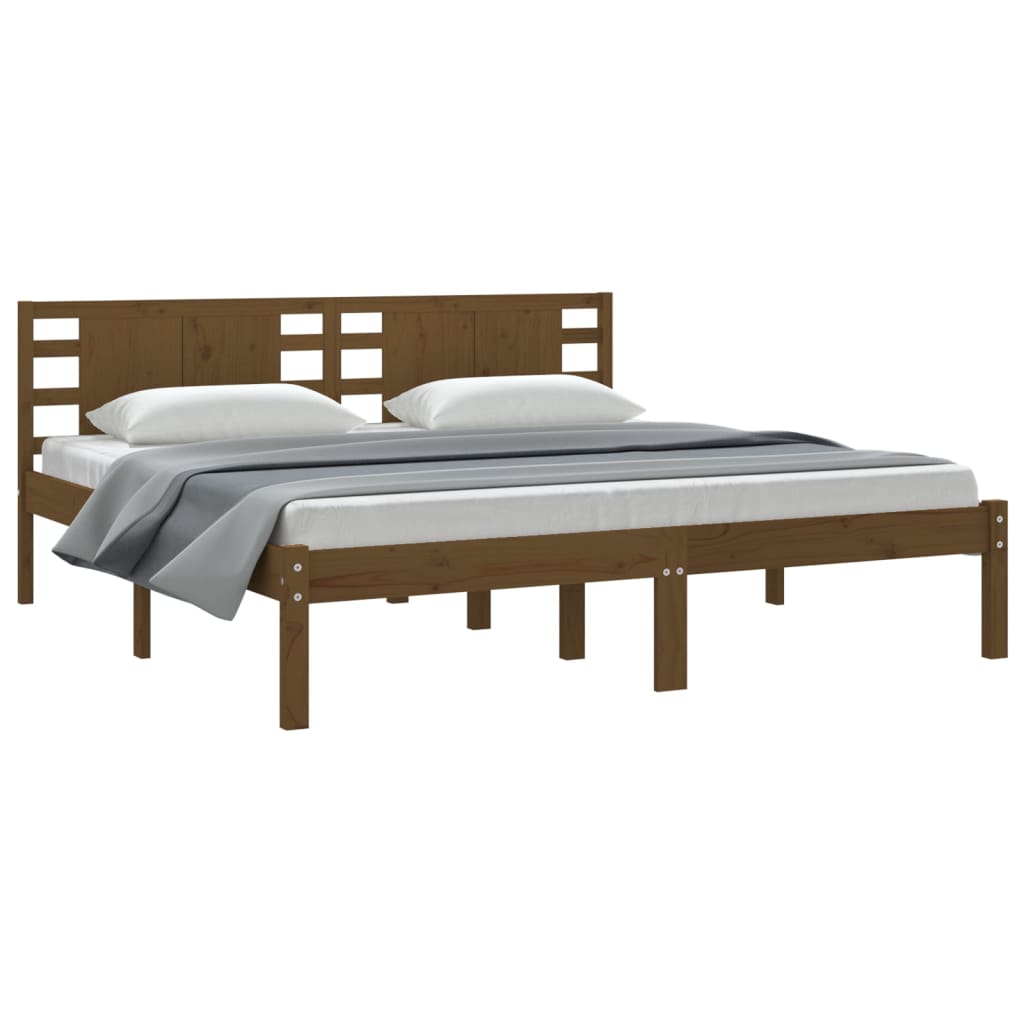 Solid Pine Wood Bed Frame 200x200 cm, Honey Brown Finish