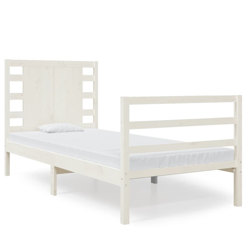 White Solid Pine Wood Small Single Bed Frame 75x190 cm