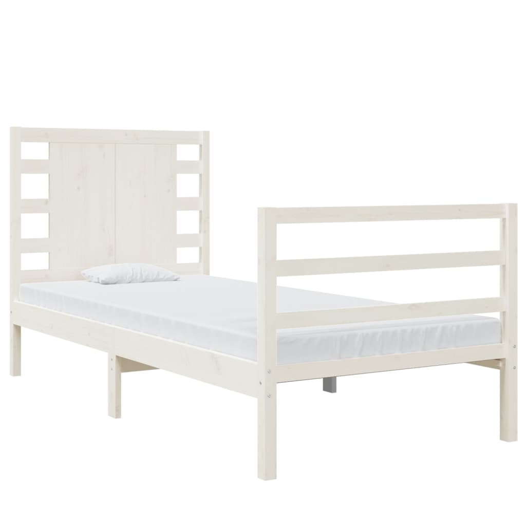 White Solid Pine Wood Small Single Bed Frame 75x190 cm