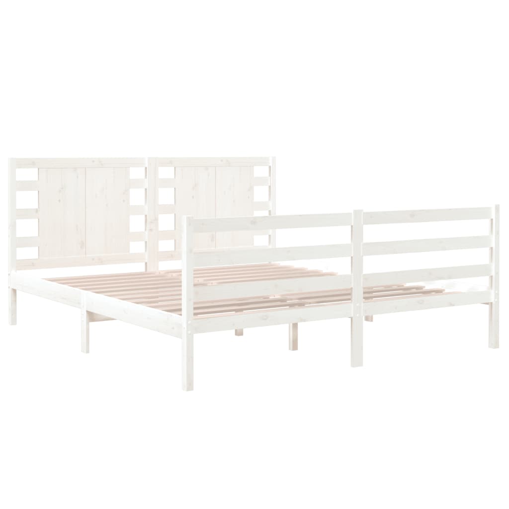 King Size Solid Pine Wood Bed Frame, White 150x200 cm
