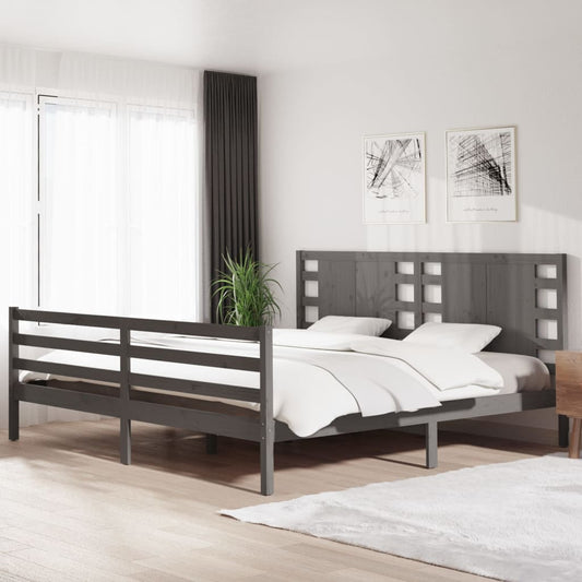 Solid Pine Grey Bed Frame 200x200 cm - No Mattress Included