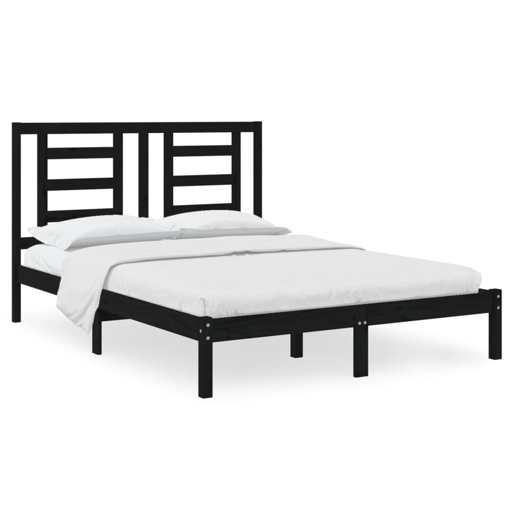 Solid Wood Pine Bed Frame, Black 140x190 cm, No Mattress