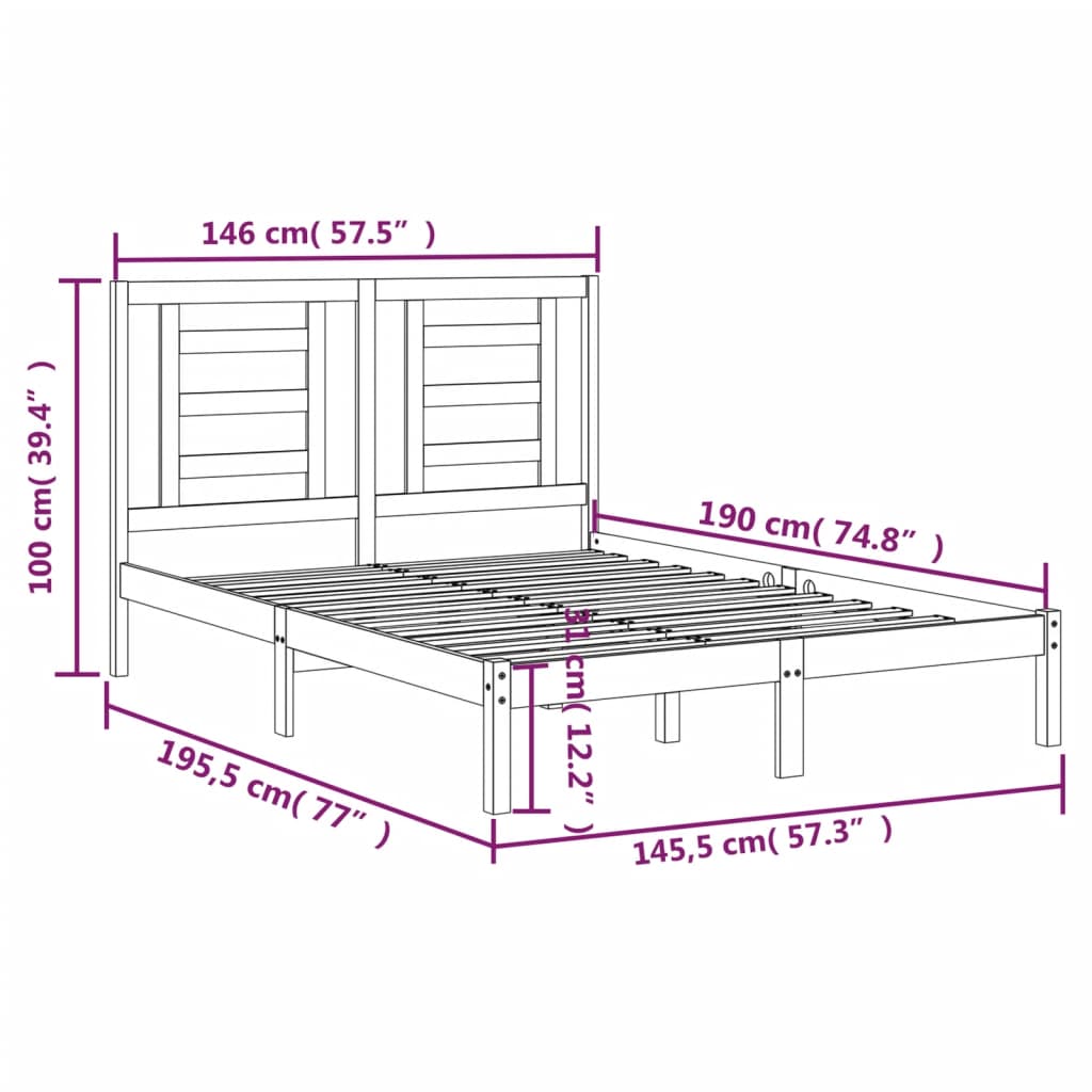 Solid Wood Pine Bed Frame, Black 140x190 cm, No Mattress