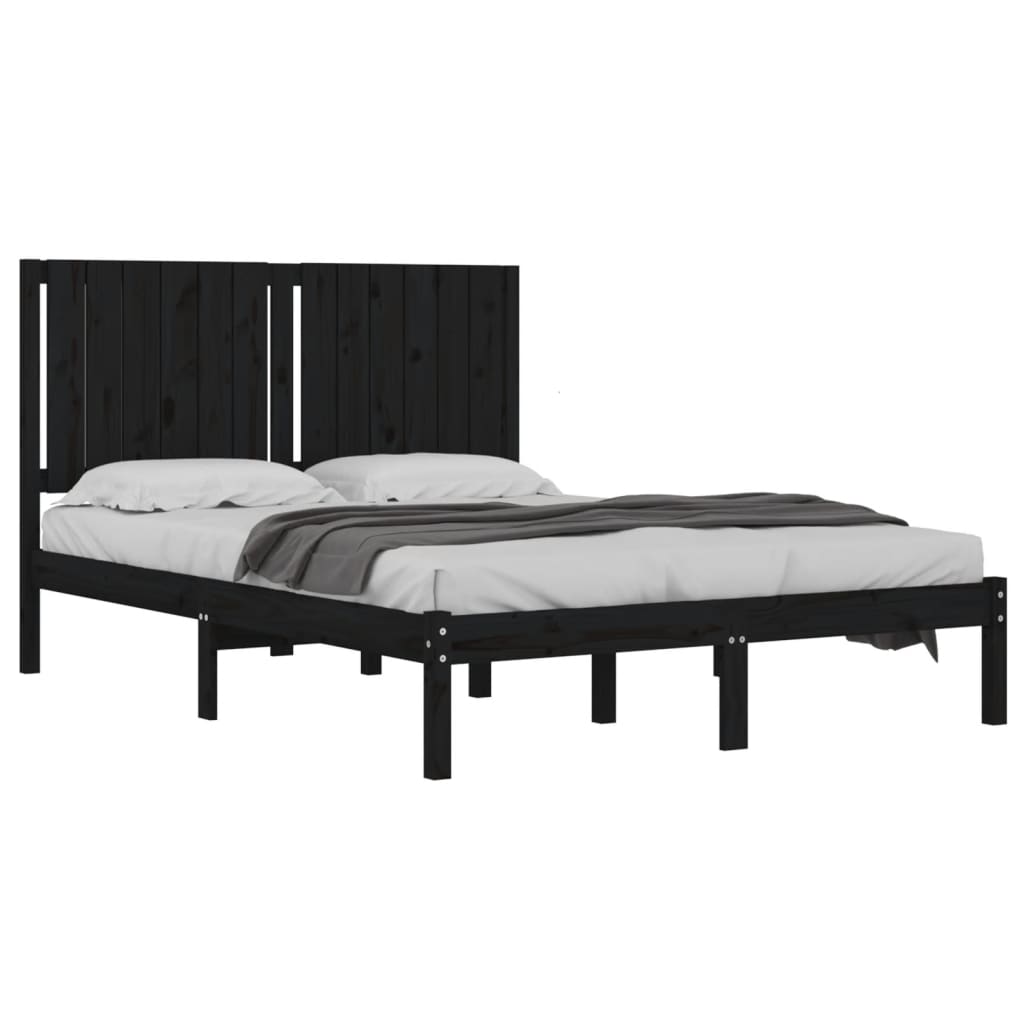 Solid Pine Wood Bed Frame, Black, 140x190 cm - No Mattress
