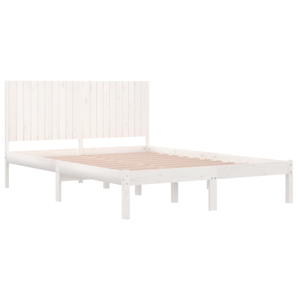 Solid Pine Wood Bed Frame, White, 200x200 cm, No Mattress Included