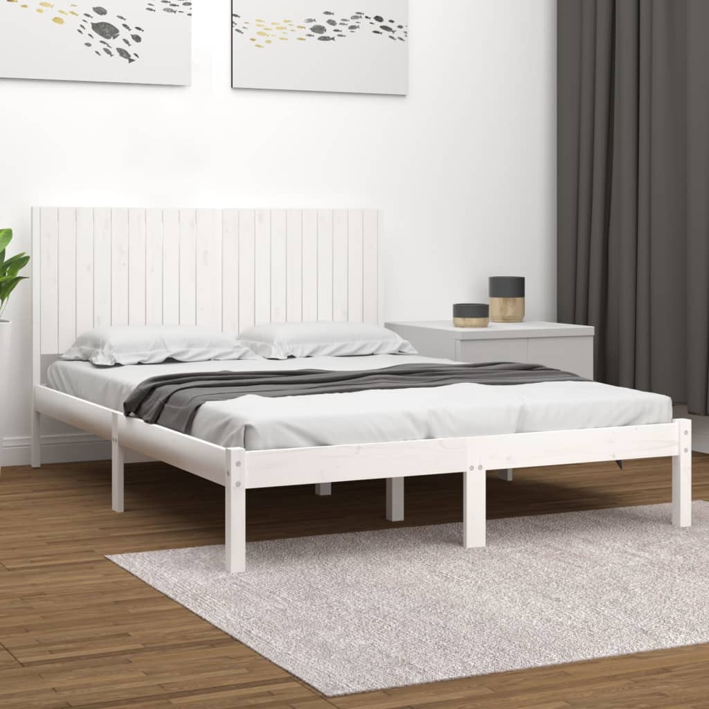 Solid Pine Wood Bed Frame, White, 200x200 cm, No Mattress Included