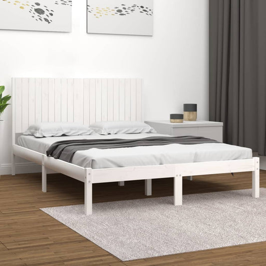 Solid Pine Wood Bed Frame, White, 200x200 cm, No Mattress Included