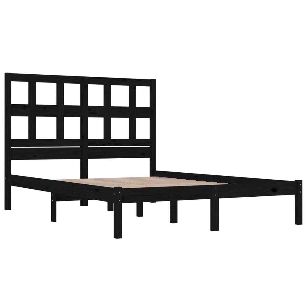 Black Solid Pine Wood Bed Frame 140x190 cm - No Mattress Included