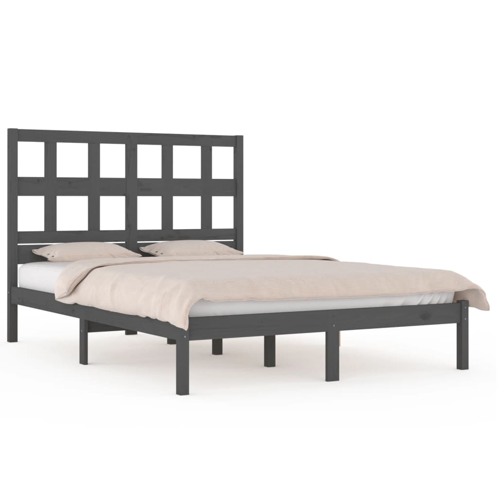 Solid Pine Wood Bed Frame 200x200cm - Grey Finish, No Mattress
