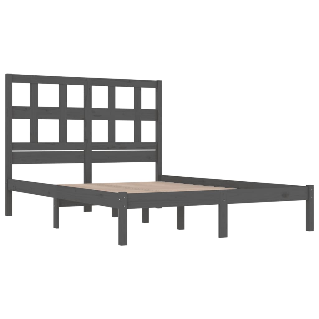 Solid Pine Wood Bed Frame 200x200cm - Grey Finish, No Mattress