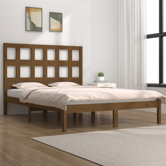 Solid Pine Wood Bed Frame, Honey Brown, 200x200 cm, No Mattress