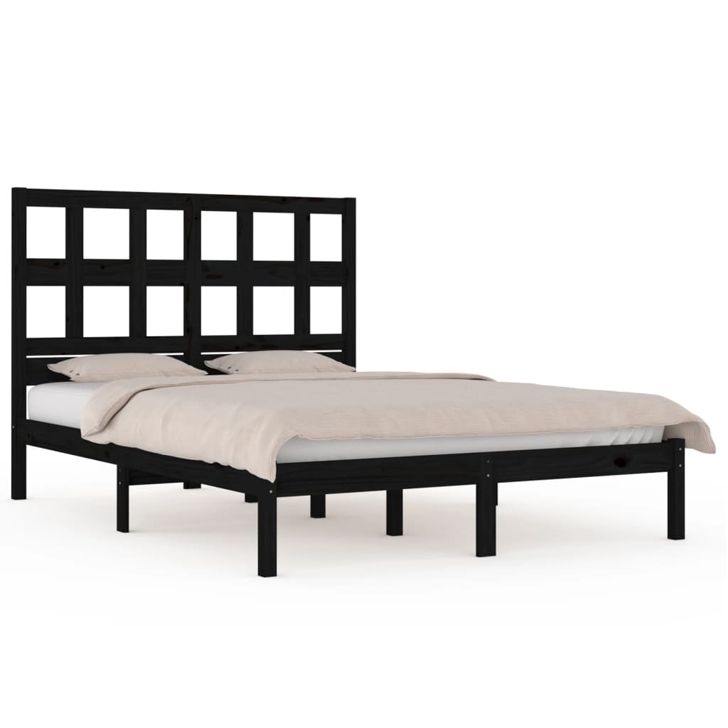 Solid Pine Wood Bed Frame 200x200 cm - Black Finish