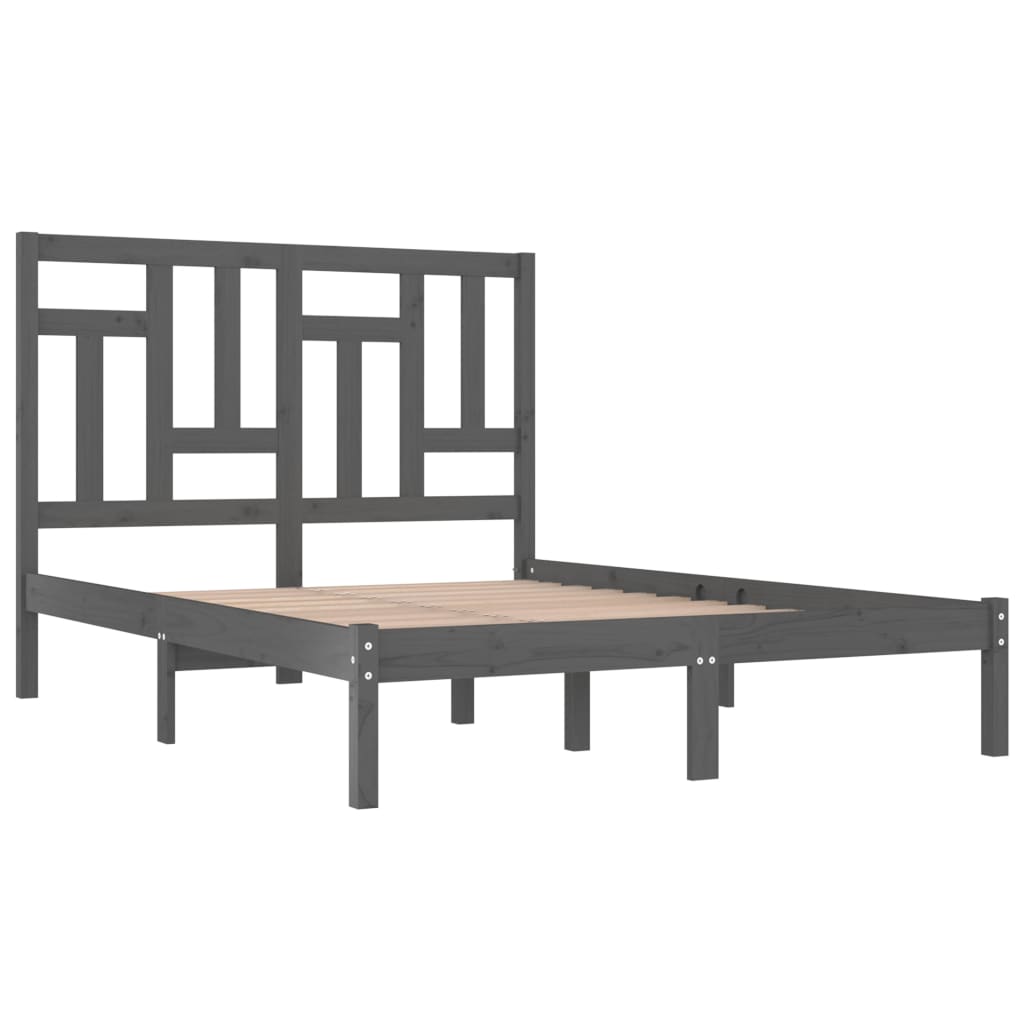 Solid Pine Wood Bed Frame 200x200 cm, Grey - No Mattress Included