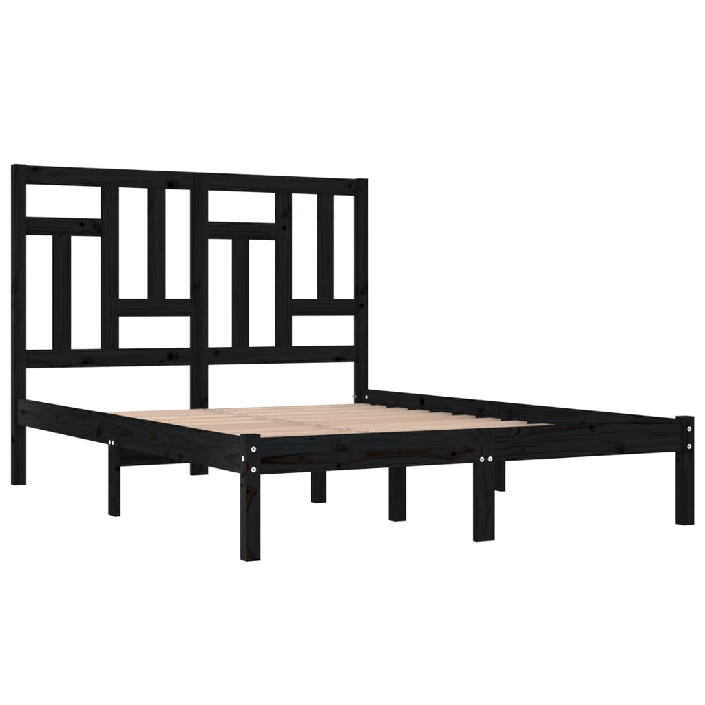 Solid Pine Wood Bed Frame, Black, 200x200 cm - No Mattress Included