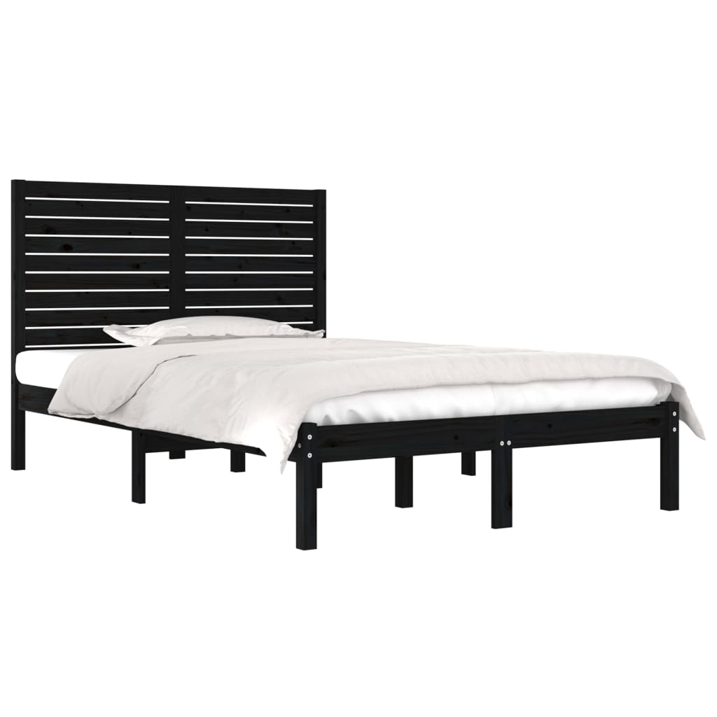 Solid Wood Black Bed Frame 140x190 cm - Mattress Not Included