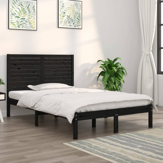 Solid Wood Black Bed Frame 140x190 cm - Mattress Not Included