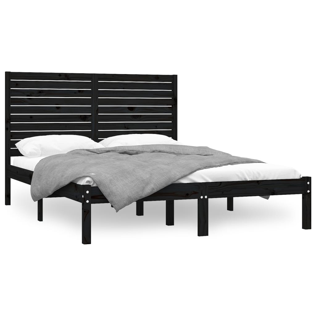 King Size Solid Wood Bed Frame - Black 150x200 cm Without Mattress