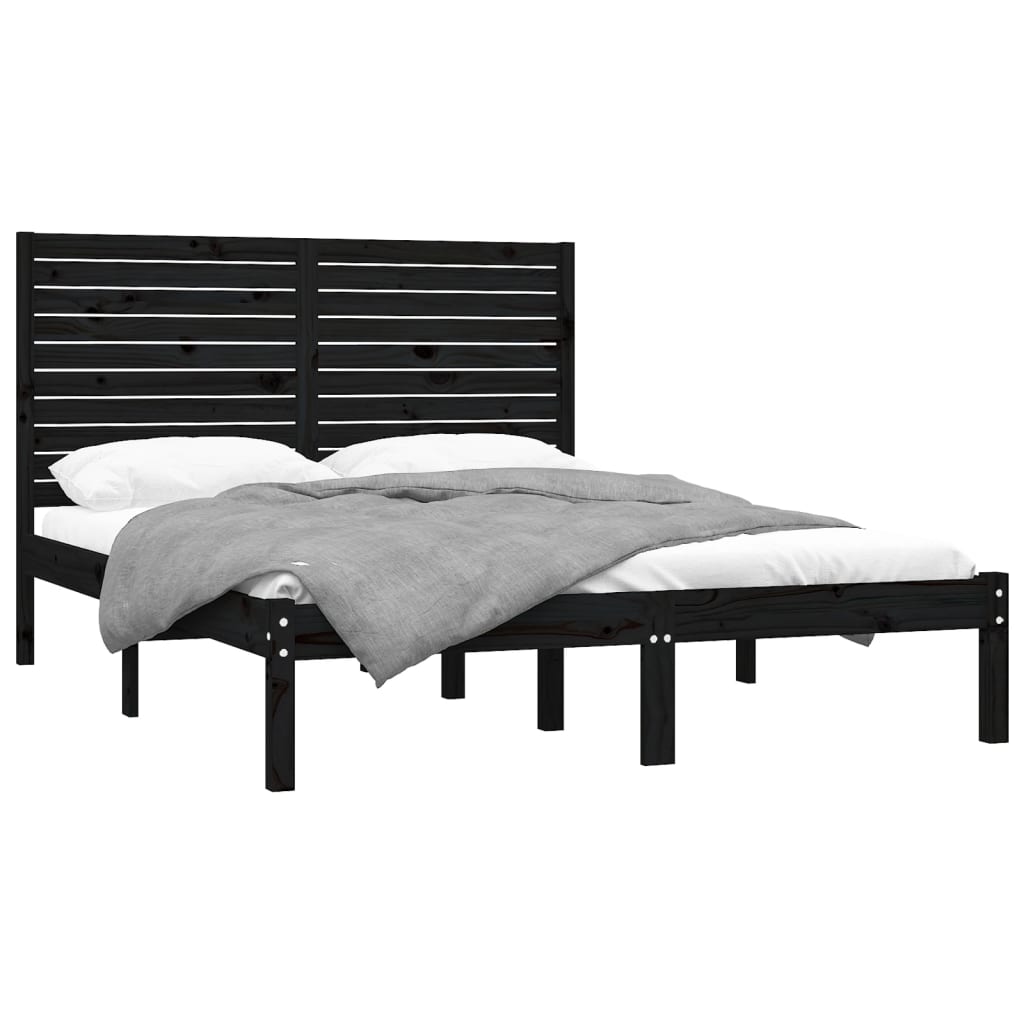 King Size Solid Wood Bed Frame - Black 150x200 cm Without Mattress