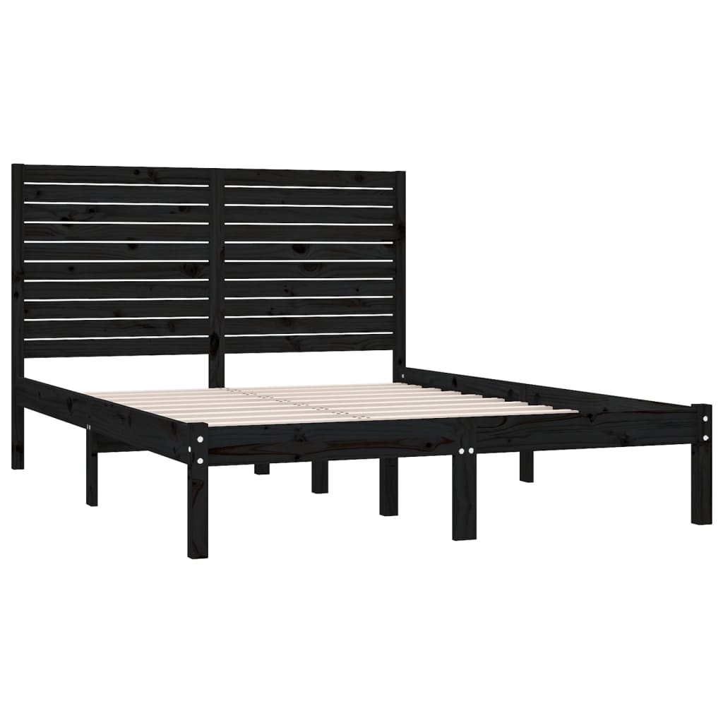 King Size Solid Wood Bed Frame - Black 150x200 cm Without Mattress