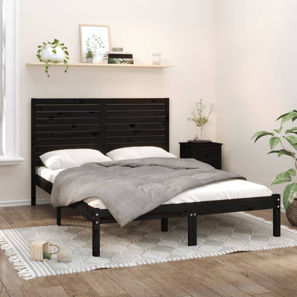 King Size Solid Wood Bed Frame - Black 150x200 cm Without Mattress