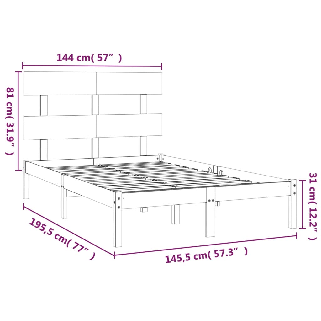 Solid Wood Bed Frame - Black 140x190 cm, No Mattress Included