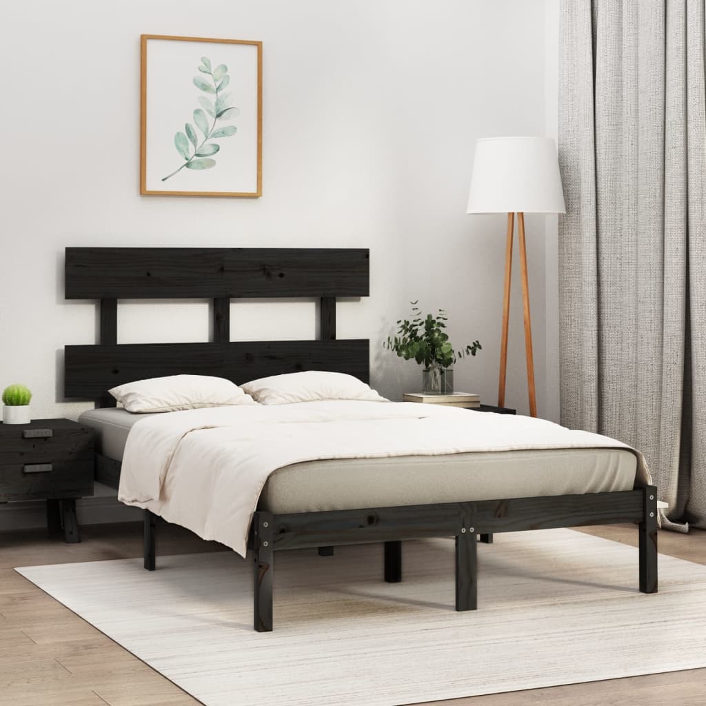 Solid Wood Bed Frame - Black 140x190 cm, No Mattress Included