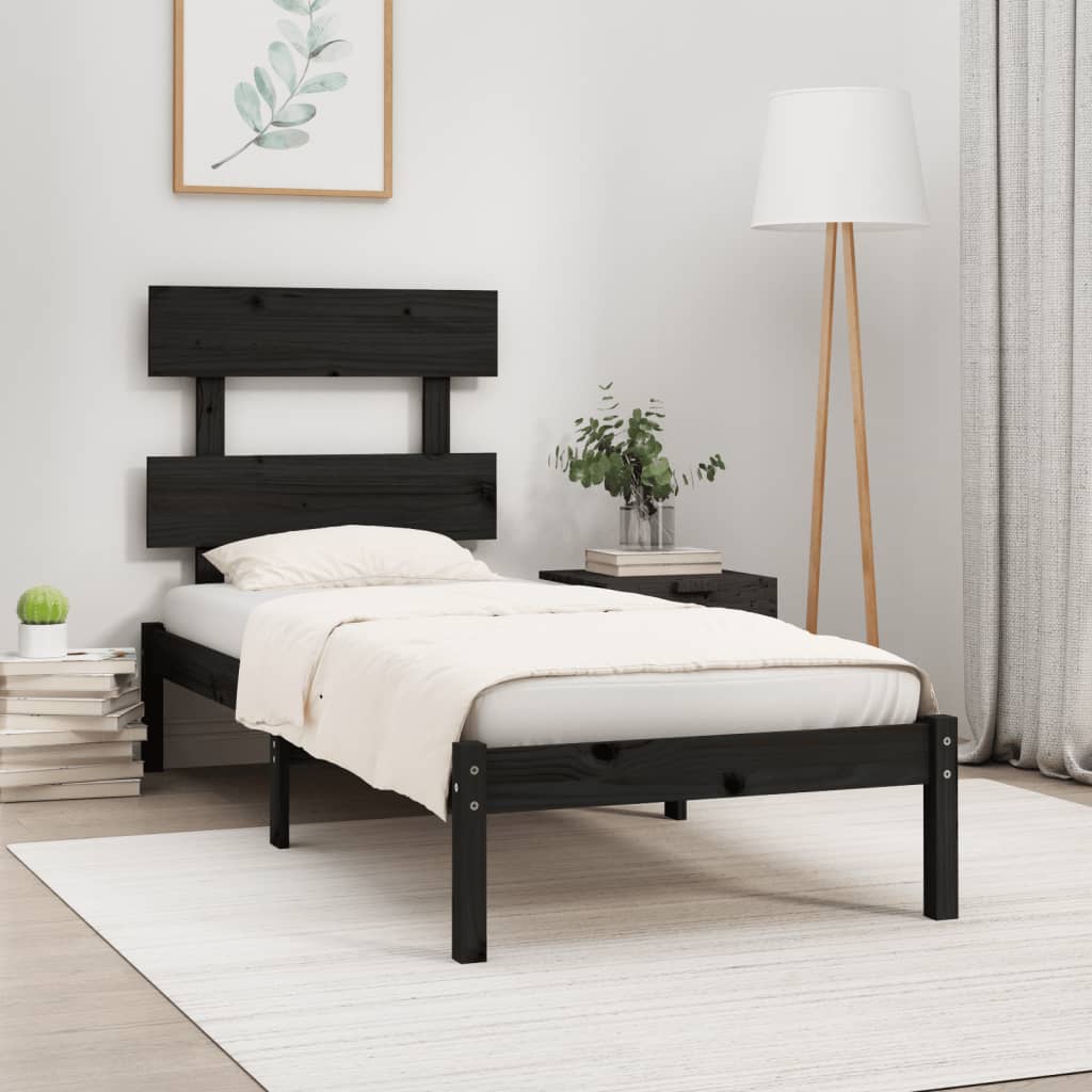 Solid Wood Black Bed Frame 100x200 cm - No Mattress