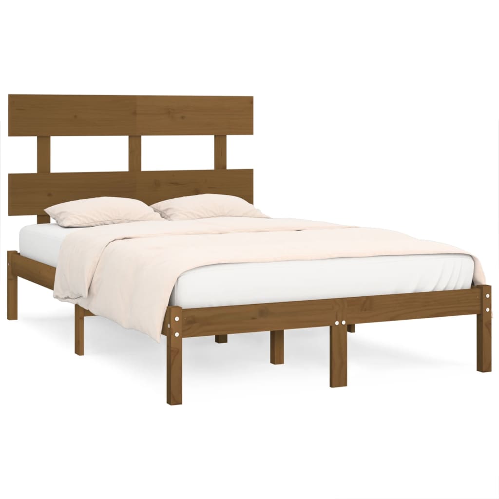 Solid Wood Bed Frame, Honey Brown, 200x200 cm, No Mattress