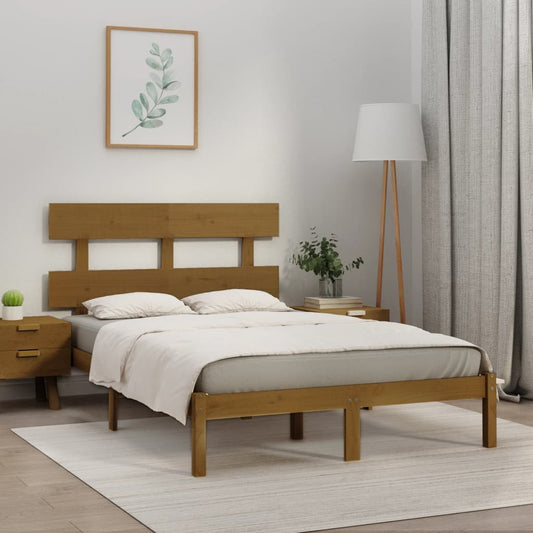 Solid Wood Bed Frame, Honey Brown, 200x200 cm, No Mattress