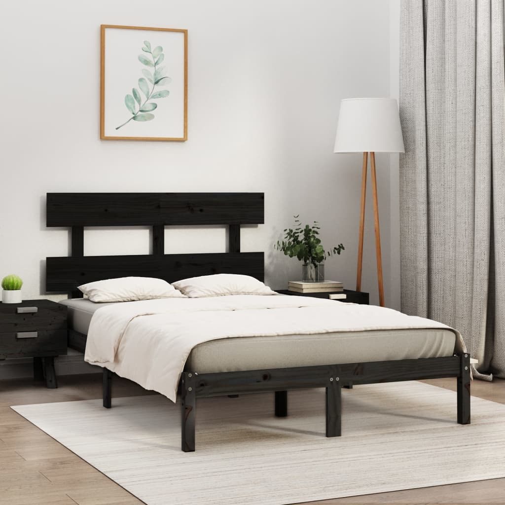Solid Wood Black Bed Frame 200x200 cm - No Mattress Included