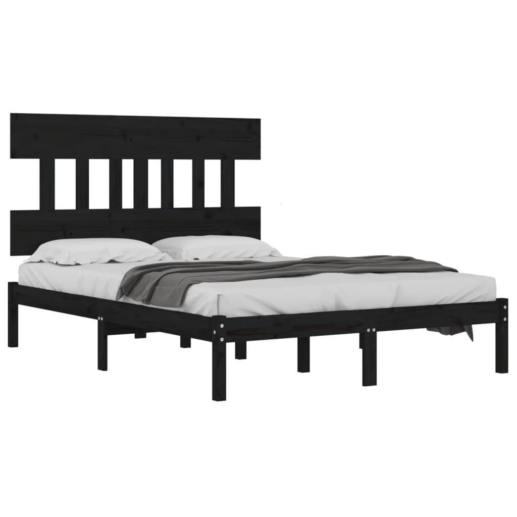 Solid Wood Bed Frame, Black 140x190 cm - Mattress Not Included