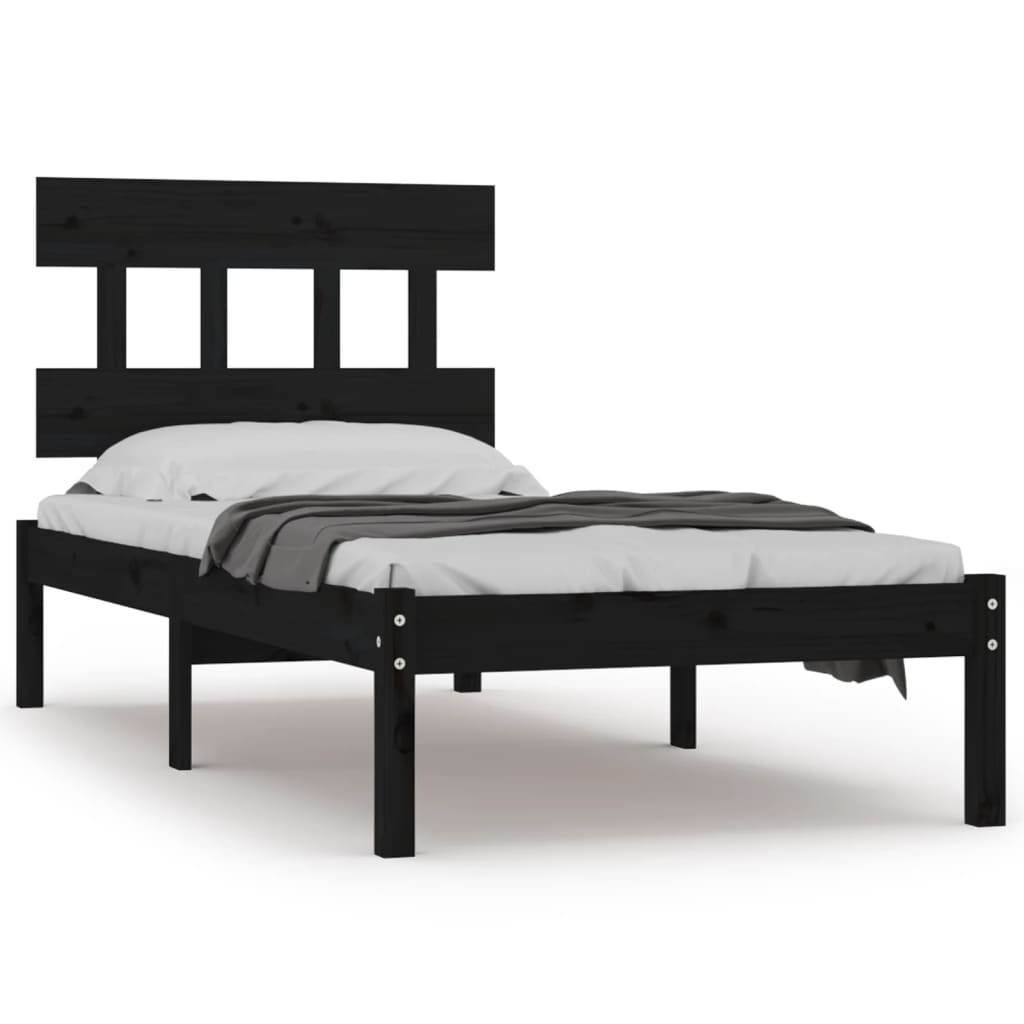 Solid Wood Black Bed Frame 100x200 cm - No Mattress Included